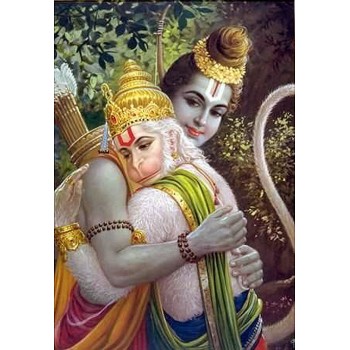 Rama hugs Hanuman